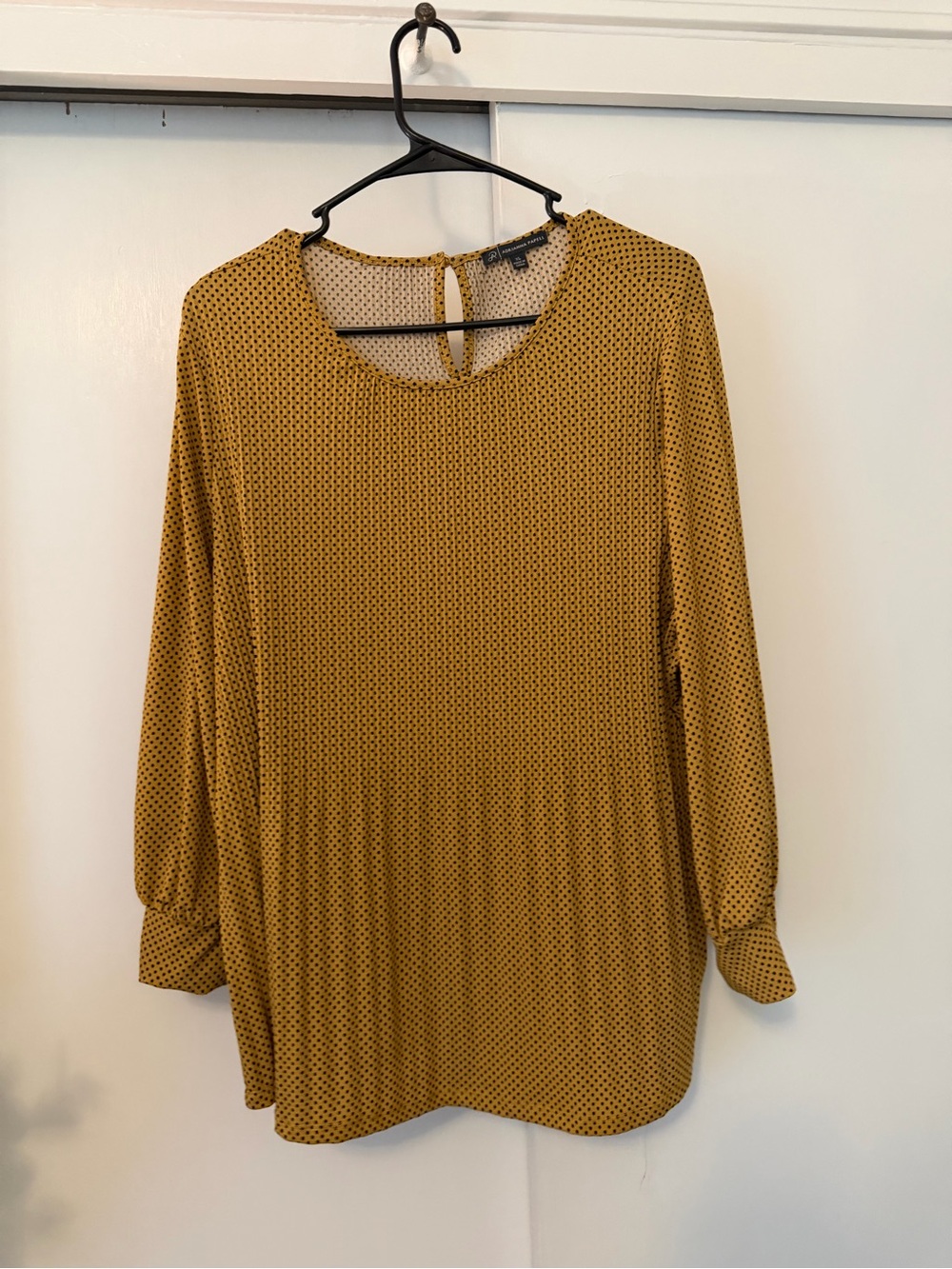 Adrianna Papell Mustard Polka Dot Long Sleeve Dress